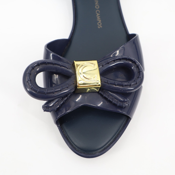 Melissa + Vitorino Campos Women's Gold Accent Open Toe Navy Jelly Flats Sz 7 - Picture 6 of 9